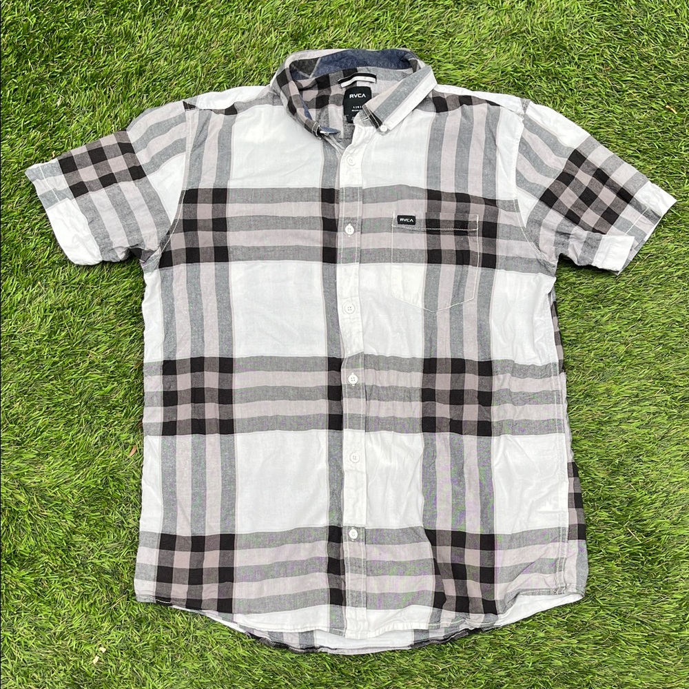 RVCA Men's Black and White Plaid Shirt